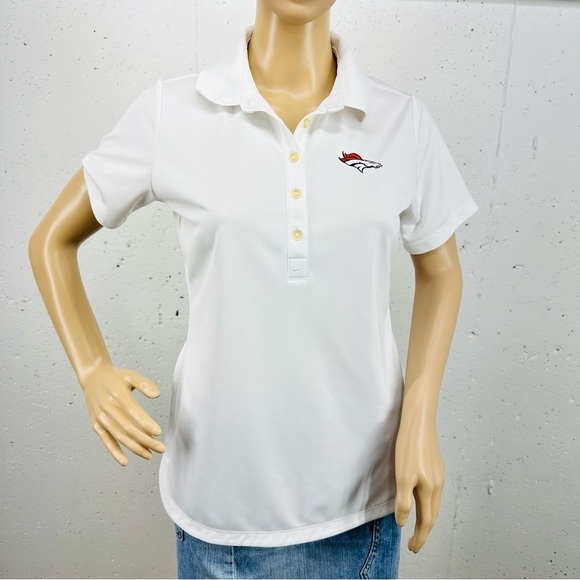 Nike Golf Women’s Small Tour Performance Dri-Fit Denver Broncos White Polo Shirt - Picture 1 of 14